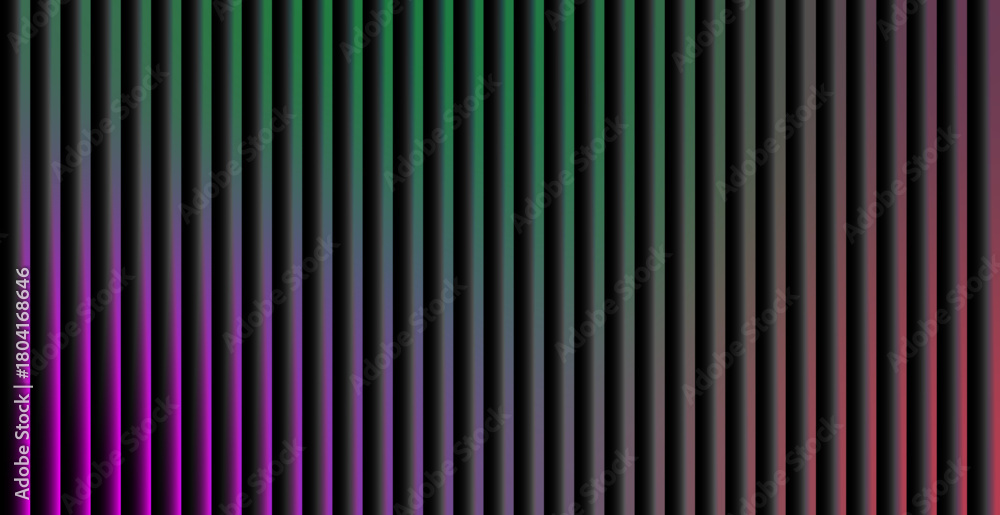 Fototapeta premium Dark Abstract Vertical Lines Background Subtle 3D Bar Pattern with Neon Light Gradient in Magenta, Green, and Purple EPS 10