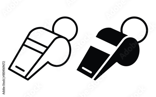 Two Simple Whistles in Black and White Illustration for Sports or Coaching