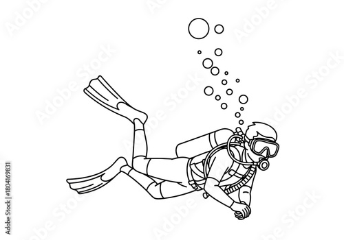 Scuba Diver Underwater Adventure Illustration.