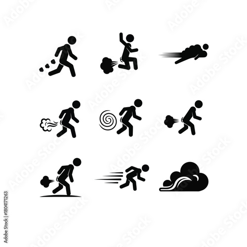 Funny Fart Motion Silhouette Set