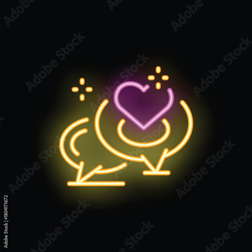 Neon sign showing two speech bubbles joining with a heart representing online dating and social media love