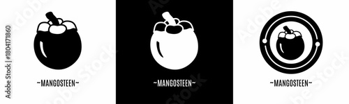 Mangosteen icon set. Collection of black logos. Stock vector.