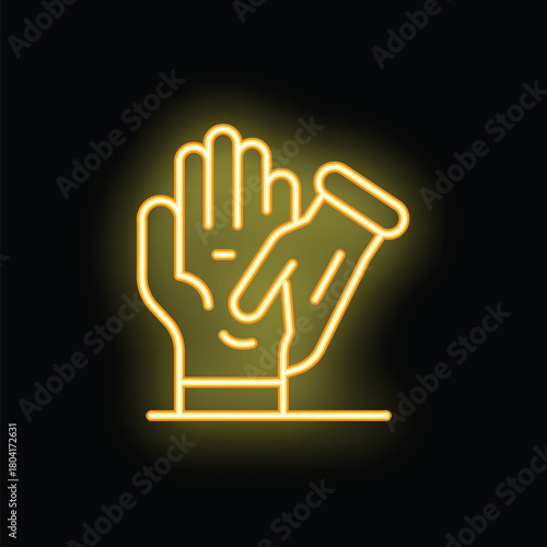 Neon sign of a doctor wearing a medical glove examining a patient's hand