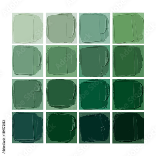 Discover a vibrant spectrum of lush green paint swatches, perfect for artistic inspiration, design palettes, and nature-themed projects.