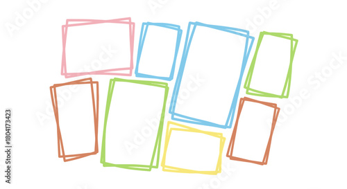 Vibrant, overlapping colorful hand drawn frames create dynamic visual space for creative projects and modern design layouts with a playful feel