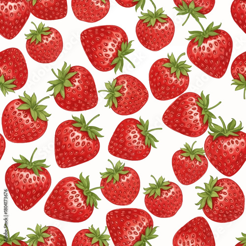 Vibrant, juicy strawberries create a delightful, fresh pattern perfect for summer food and beverage designs