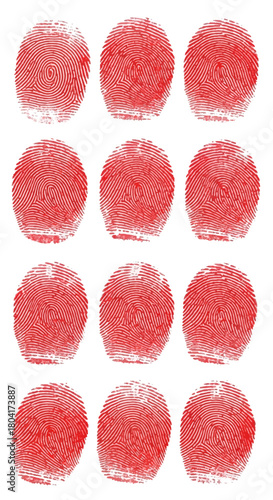 Discover unique identity with vibrant red fingerprint patterns, symbolizing individuality, security, and forensic investigation in a clean, modern aesthetic.