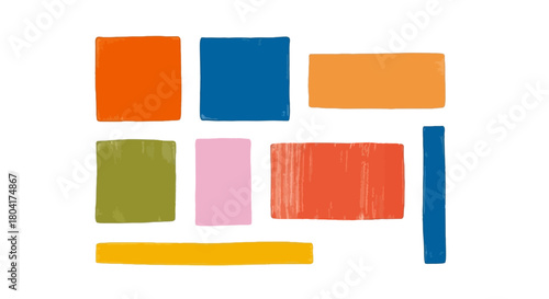 Vibrant abstract composition of colorful geometric shapes in a playful, modern arrangement, perfect for design projects and creative backgrounds.