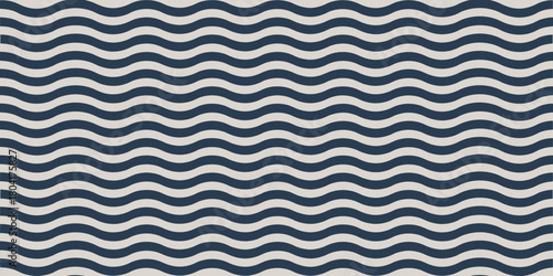 A repeating pattern of dark blue and white waves forming a symmetrical and rhythmic design on a surface