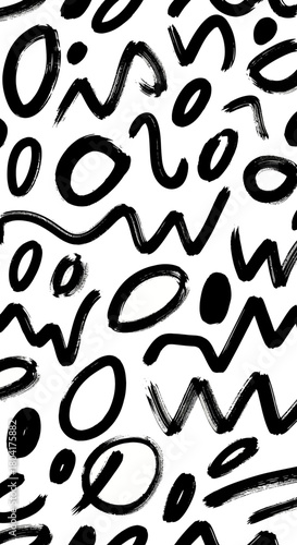 Dynamic abstract black brush strokes and organic shapes create a modern, energetic pattern perfect for bold graphic design and contemporary branding.