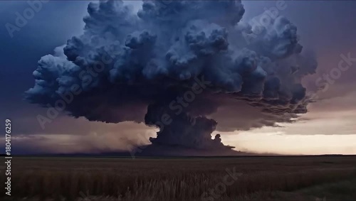 Massive Thunderstorm Cloud with Lightning Strikes Keywords: thunderstorm, storm, lightning