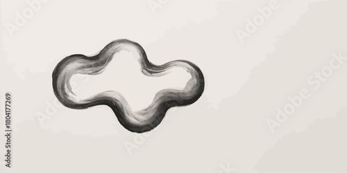 Abstract gray brushstroke cloud shape on a white background with soft texture and artistic feel art piece