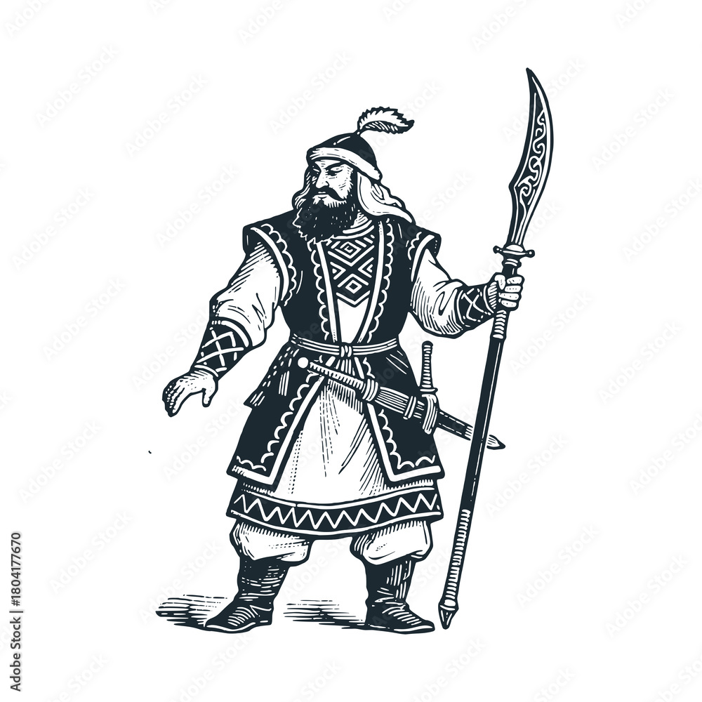Naklejka premium Warrior of Tartars – Black and White Icon Vector and Illustration