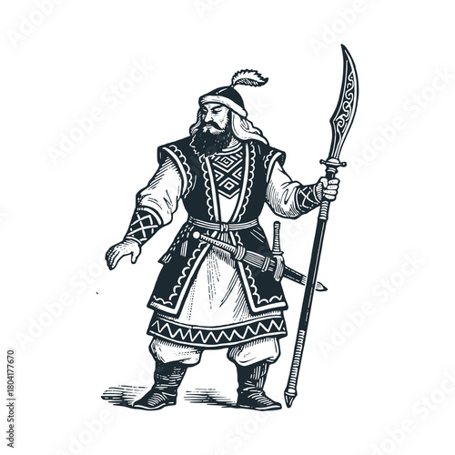 Warrior of Tartars – Black and White Icon Vector and Illustration