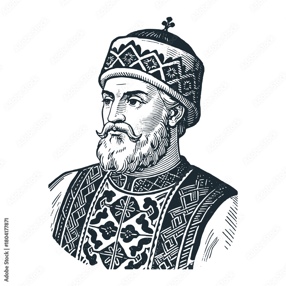 Naklejka premium Leader of Great Tartaria – Black and White Icon Vector and Illustration