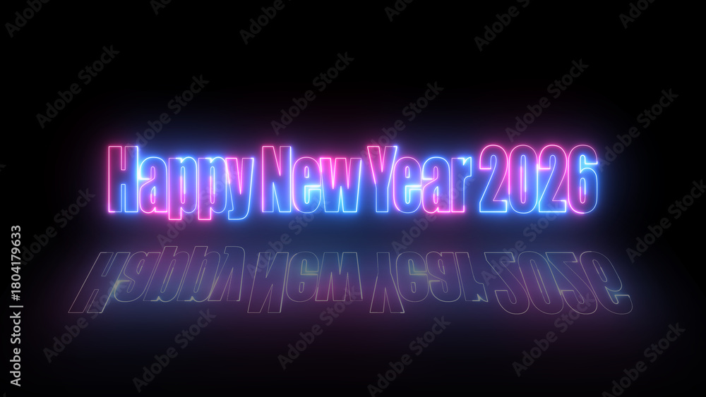 Obraz premium Neon text happy new year 2026 design 4k celebration creative light show festive party display digital motion graphic visual event