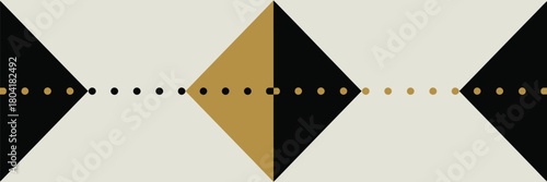 Abstract design featuring black and gold diamonds with a line of dots across a cream background
