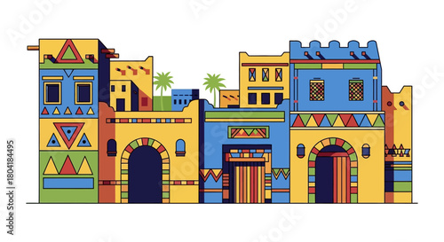 Colorful traditional old town cityscape with whimsical architectural facades