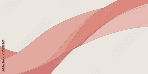 Abstract background with wavy pink and peach colored bands on a light beige colored backdrop art design