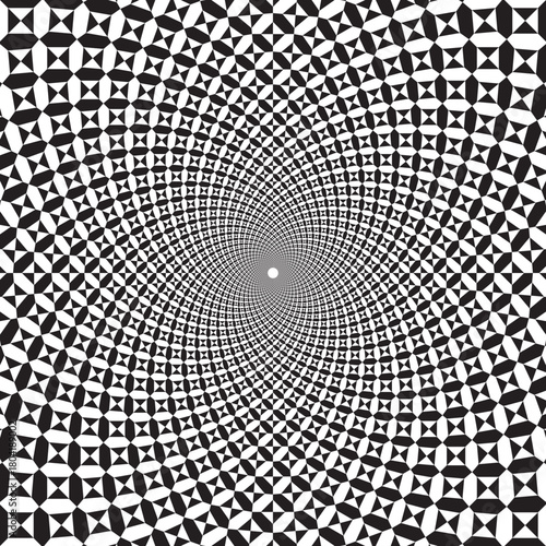 black and white squares forming a circle optical illusion