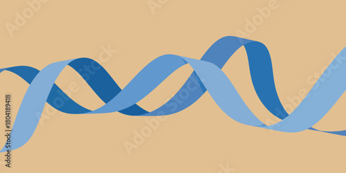 A minimalist illustration of two blue ribbons intertwined on a beige background creating a wavy pattern