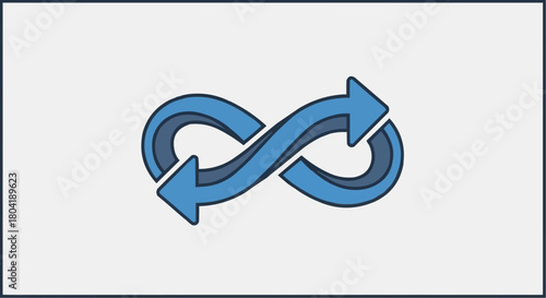 Blue infinity sign with arrows pointing in opposite directions isolated on, symbolizing endless possibilities and continuous processes
