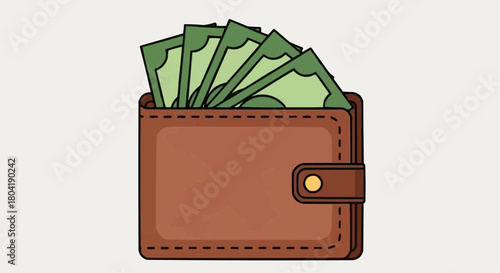 Wallet overflowing with cash, symbolizing wealth and financial success isolated on, perfect for illustrations about money and personal finance