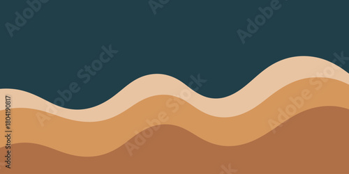 Abstract illustration of wavy layers in shades of brown against a dark teal background design element