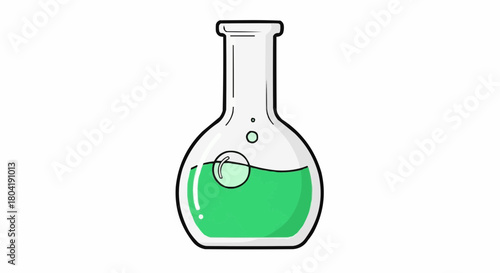A laboratory flask with green liquid isolated on, representing science, chemistry, and experimentation, perfect for educational content