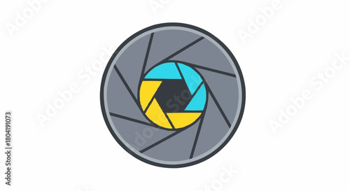 Colorful camera lens aperture illustration isolated on, capturing the essence of photography and visual creativity in a simple yet striking design