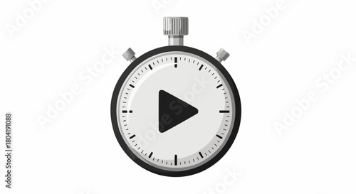 Stopwatch icon with play button inside, representing time management, productivity, and the start of a task or event isolated on