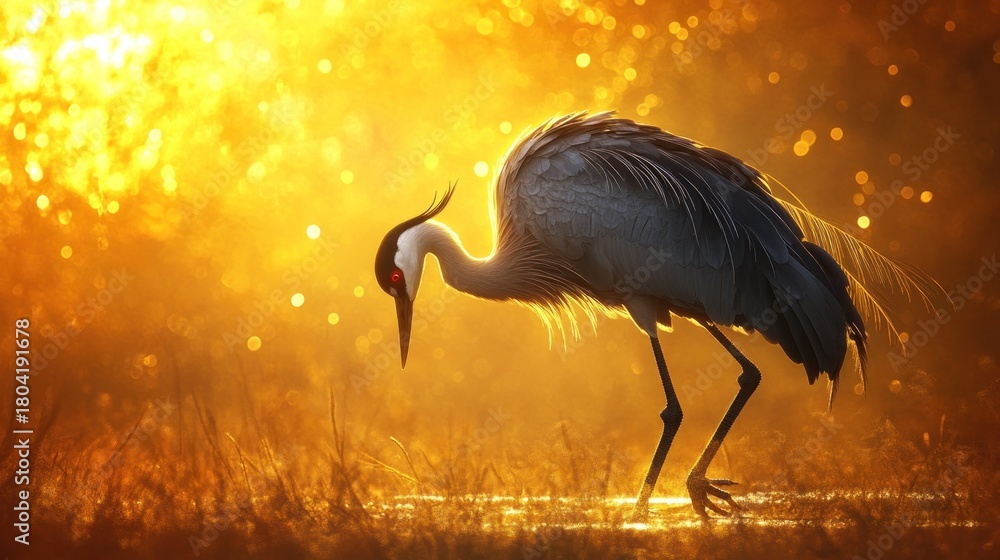 Naklejka premium Crane silhouette in golden light