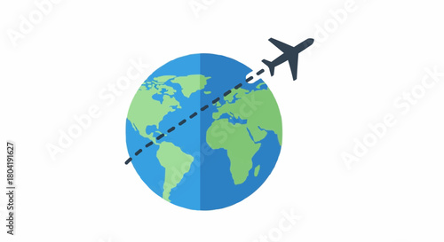 Illustration of a plane flying around the world isolated on travel and tourism concept for business
