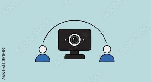 Illustration of a video conference call with a webcam connecting two people isolated on communication technology concept