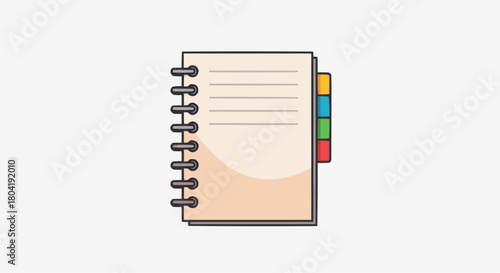 Open notebook isolated on with blank pages and colorful tabs, perfect for notes, planning, or organizing information