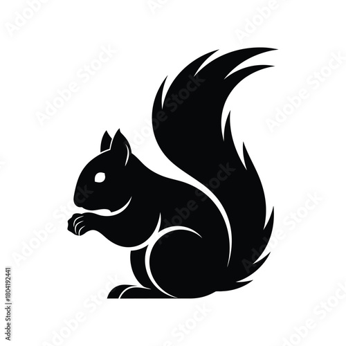 Stylized black silhouette of a squirrel holding a nut