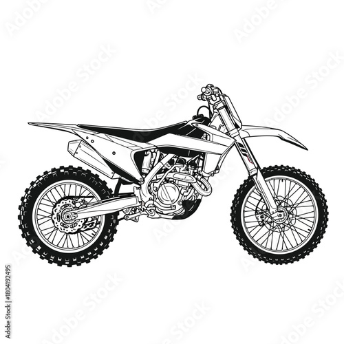 Detailed line art illustration of a modern dirt bike