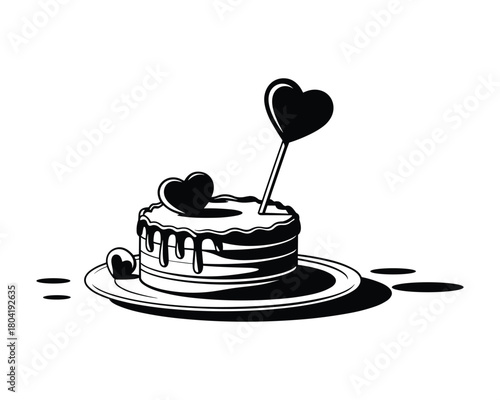 Romantic dessert cake with heart toppings vector silhouette illustration 