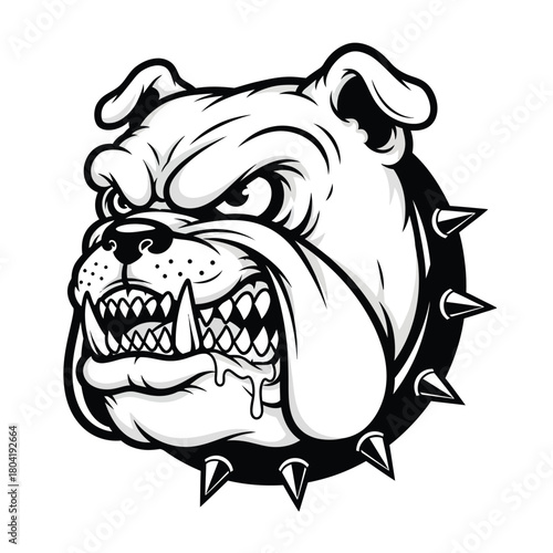 Aggressive bulldog head with spiked collar illustration