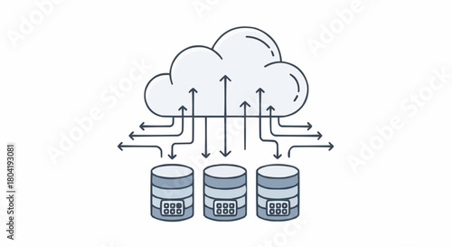 Cloud computing illustration with data storage and transfer isolated on modern technology concept for business and data management