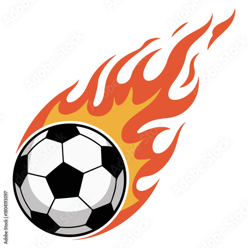 A soccer ball engulfed in flames, symbolizing speed and power. The soccer ball is in a dynamic, fiery display. 