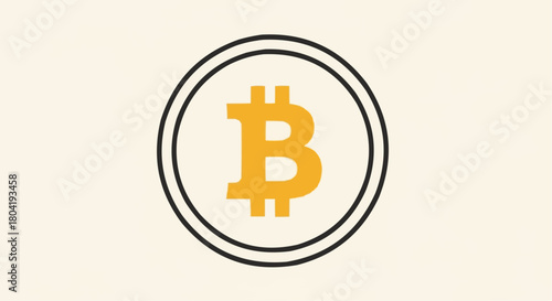 Bitcoin symbol in gold color, representing digital currency and blockchain technology for secure transactions and investment on beige background