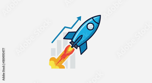 Blue rocket launch isolated on, symbolizing business startup, growth, success, innovation, and achieving goals and objectives