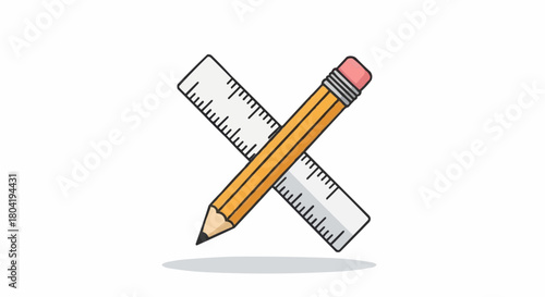 Pencil and ruler crossed isolated on, representing education, measurement, and precision in design and learning environments