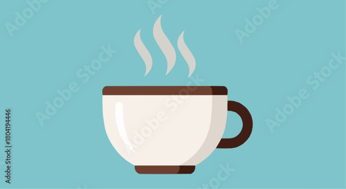A cup of hot coffee with steam on a blue background, perfect for a morning pickmeup or a relaxing break from the day isolated on