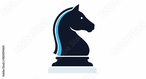 A stylized illustration of a black chess knight piece with a blue accent, isolated on, showcasing strategy and intellectual game play