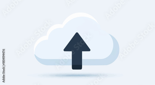 Cloud upload icon with arrow pointing up, representing data transfer and storage isolated on