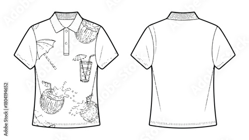 Coconut cocktail polo shirt isolated on white background a stylish and refreshing design for summer, perfect for casual outings and beach parties