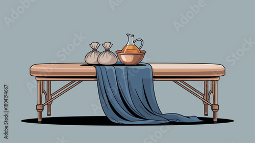 Herbal Healing Bags and Singing Bowl Wellness Therapy Illustration