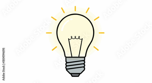 Illustration of a light bulb with a glowing filament, symbolizing ideas and innovation isolated on